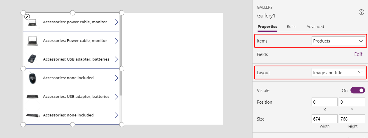 קביעת התצורה של גלריית מוצרים.