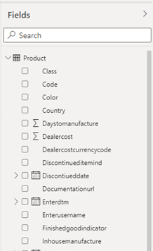 Screenshot of the fields pane in Power BI Desktop.