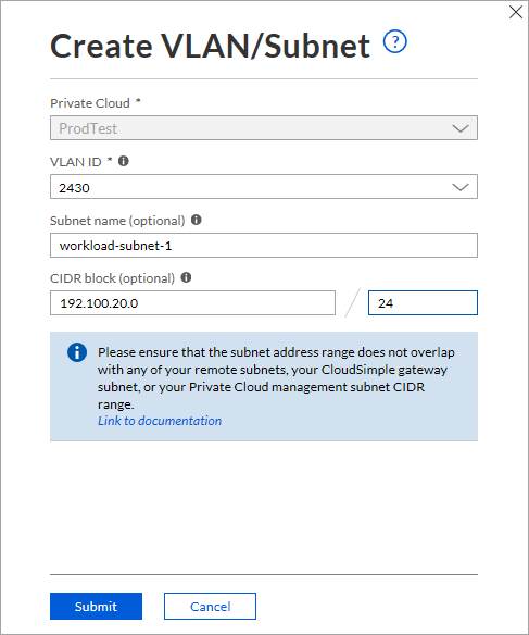 Create VLAN/Subnet details