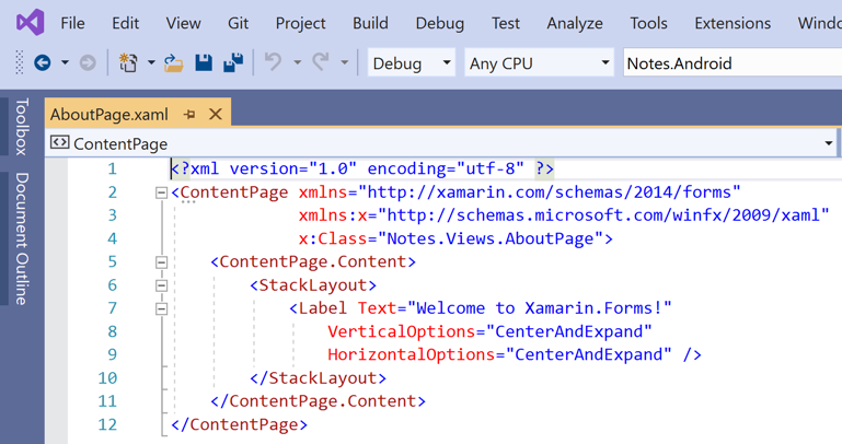 Open AboutPage.xaml