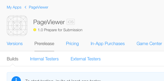 Builds, Internal Testers, and External Testers tabs