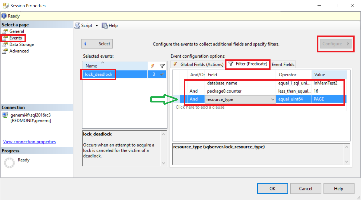 New Session > Events, Filter Predicate Fields (Actions)