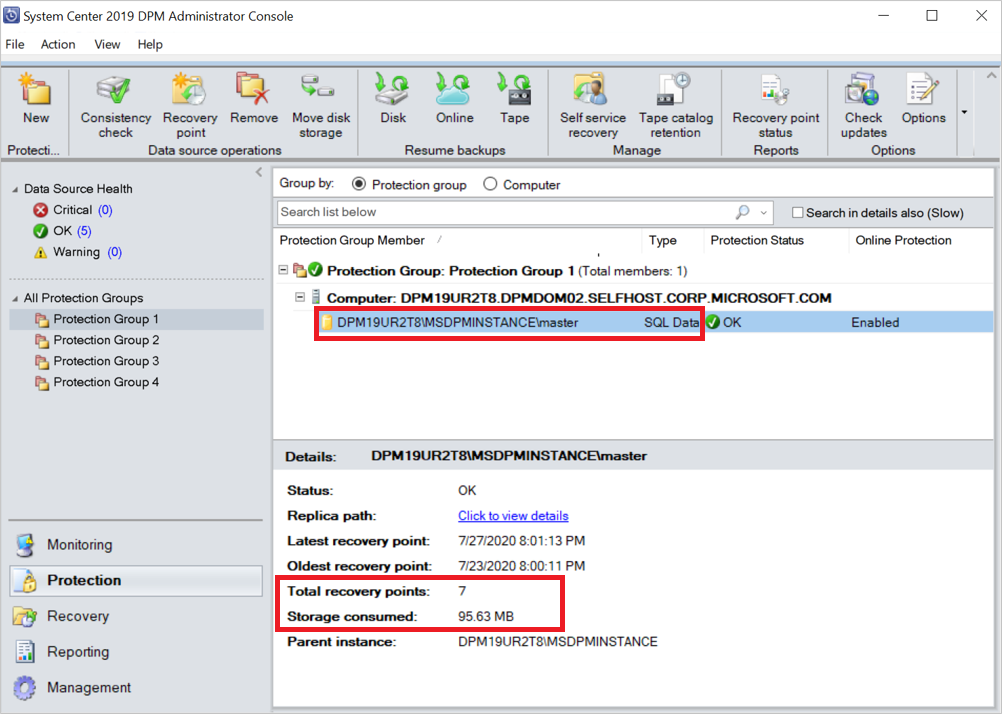 Screenshot of inactive data sources.