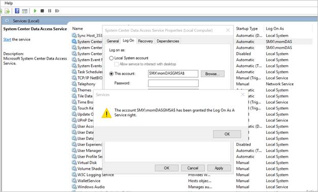 Screenshot of Log On As A Service right.