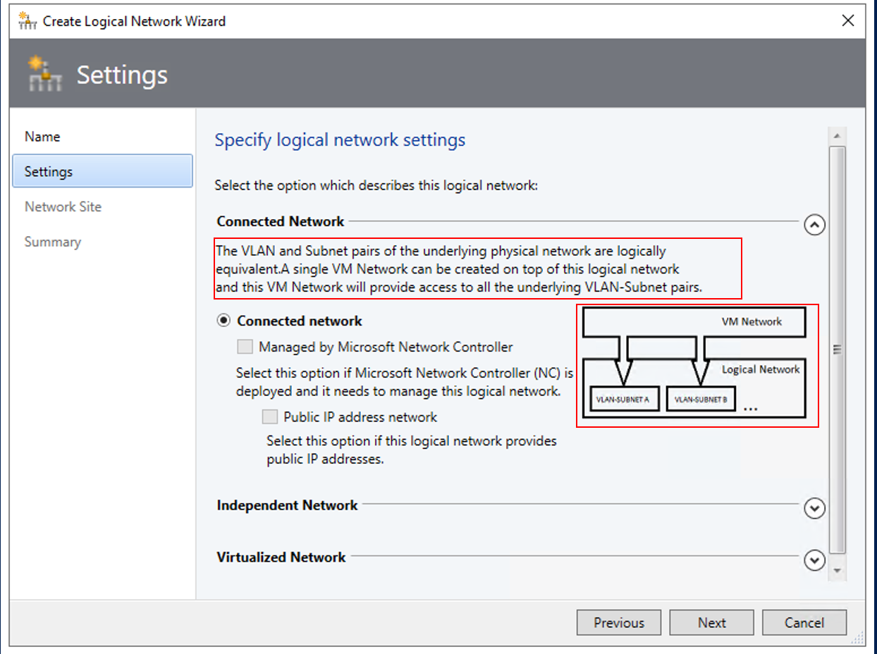 Screenshot of Create logical networks manually.