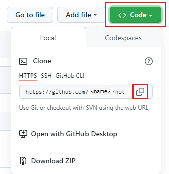 מסך המציג את האפשרויות לשכפול פרוייקט GitHub.