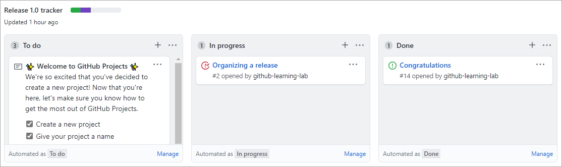 מסך של כלי מעקב של Release 1.0.