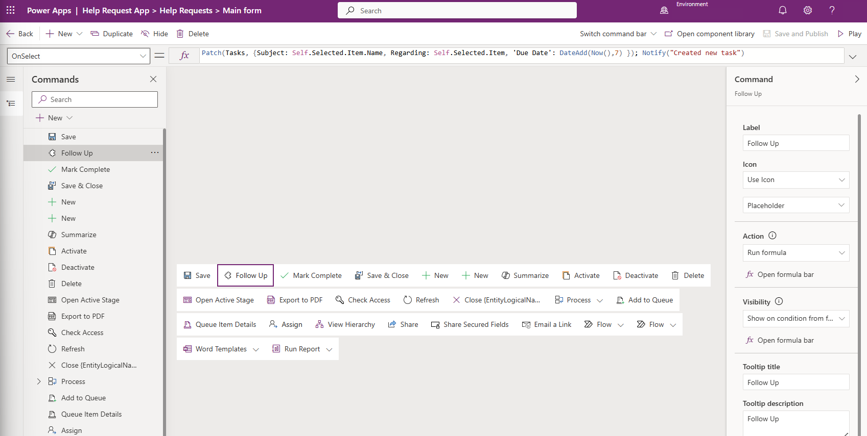 Screenshot of the command bar designer.