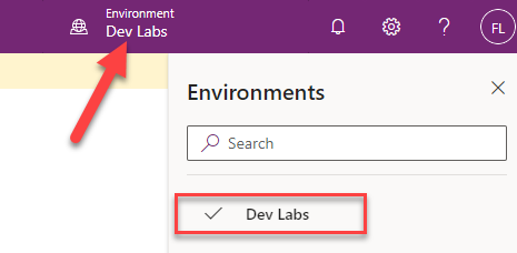 Screenshot showing environment name.