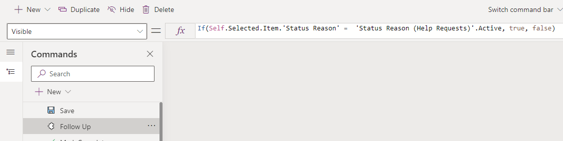 Screenshot showing the command button visibility formula.