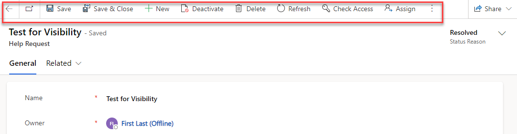 Screenshot showing the command bar without the follow up button.