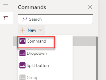 Screenshot showing the add new command button.