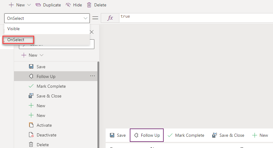 Screenshot showing the on-select action of the follow up button.