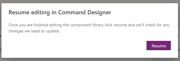 Screenshot showing the resume editing the command bar popup.