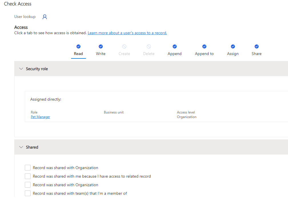 Screenshot of access checker.