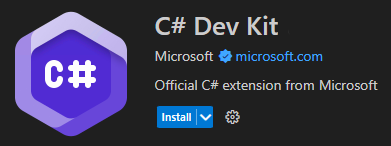 צילום מסך המציג את הרחבת Visual Studio Code C# Dev Kit שפורסם על-ידי Microsoft.