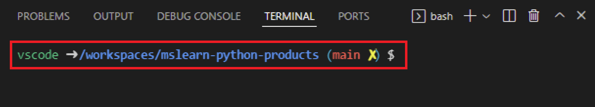 שורת מסוף משולבת של VS Code