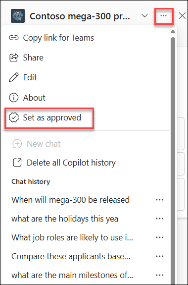 Screenshot showing the Set as approved drop-down menu option for an agent in SharePoint.