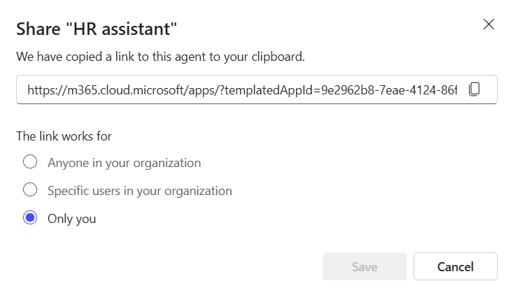 Screenshot of the Share window that appears when you select the Change sharing settings option.