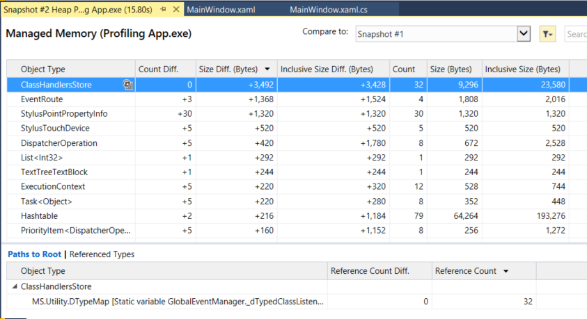 Diagnostic Tools heap diff view