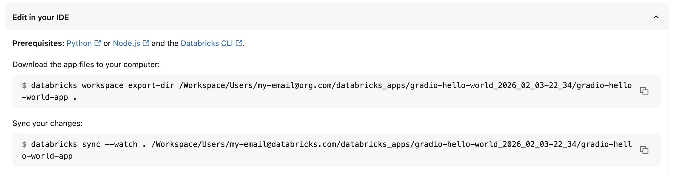 View the app details page after app creation