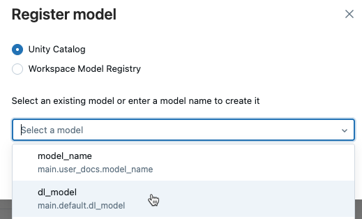 Register model dialog.