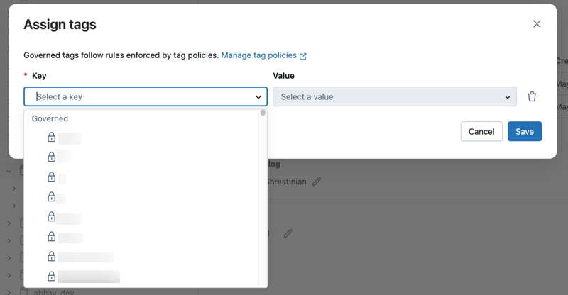 List of governed tags.