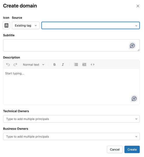 Create domain modal with fields to edit