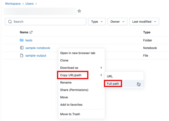 Selecting the Copy URL path followed by Full path from a workspace folder's context menu.