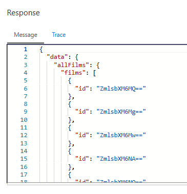 Screenshot of the test query response.