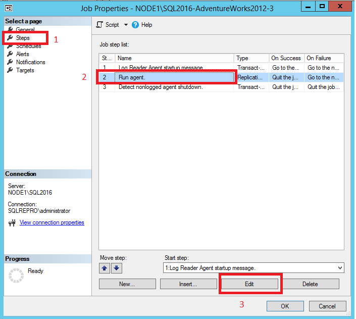 Screenshot of Selections for editing the 'Run agent' step.