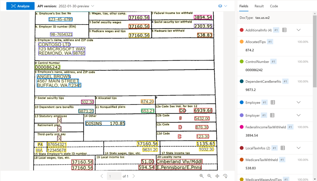 Screenshot that shows a sample W-2 document.