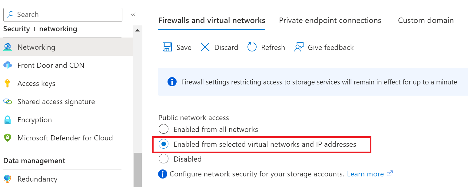 Screenshot that shows the elected networks radio button selected.