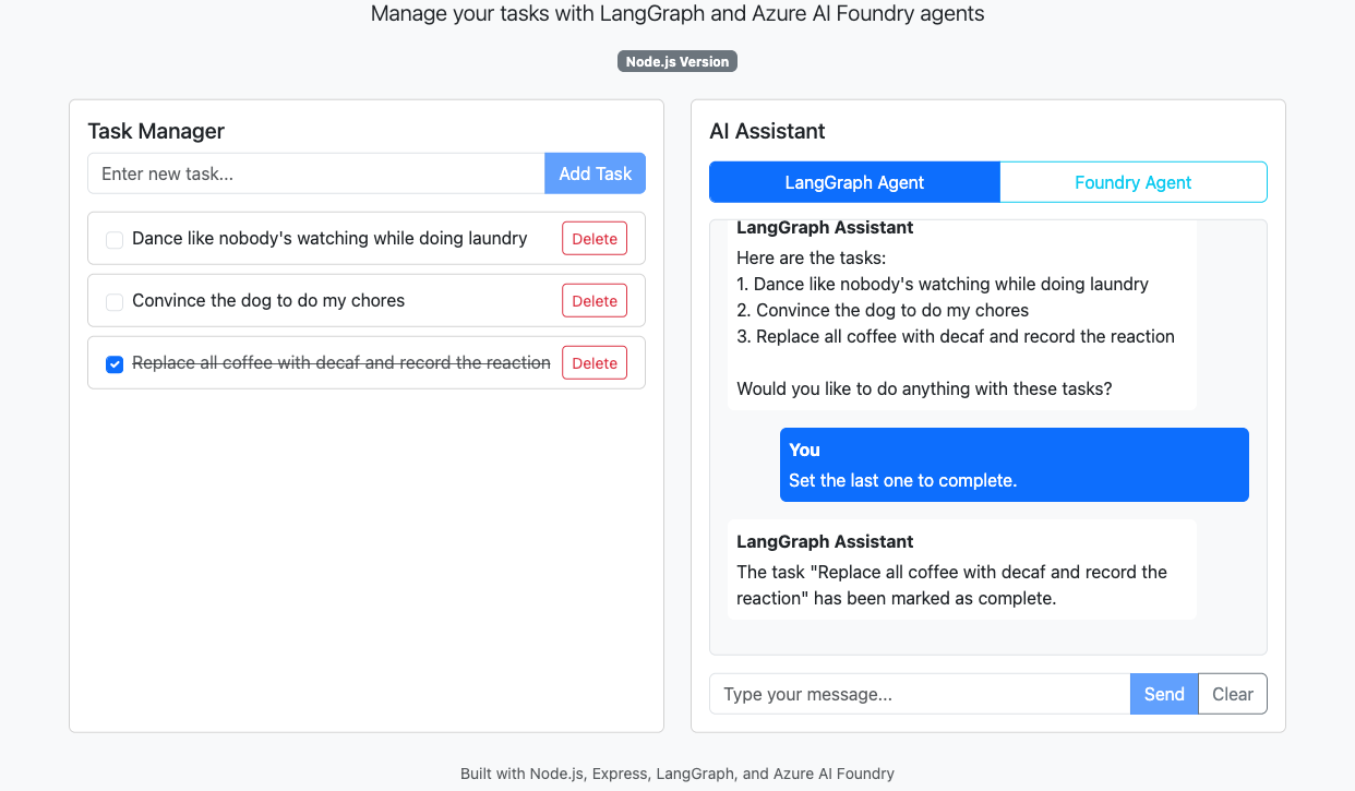 Screenshot of a chat completion session with a LangGraph agent.