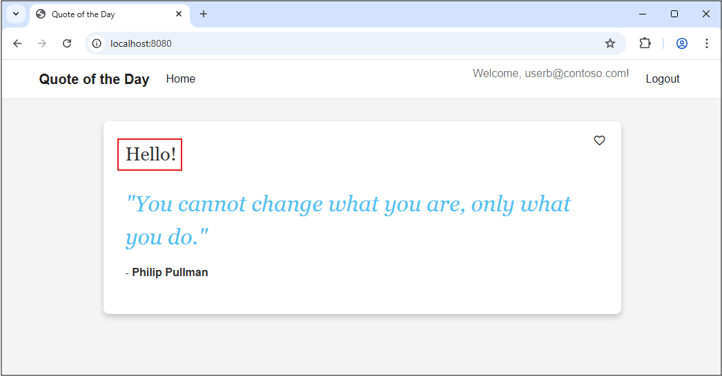 Screenshot of Gin web app, showing a simple message for the user.