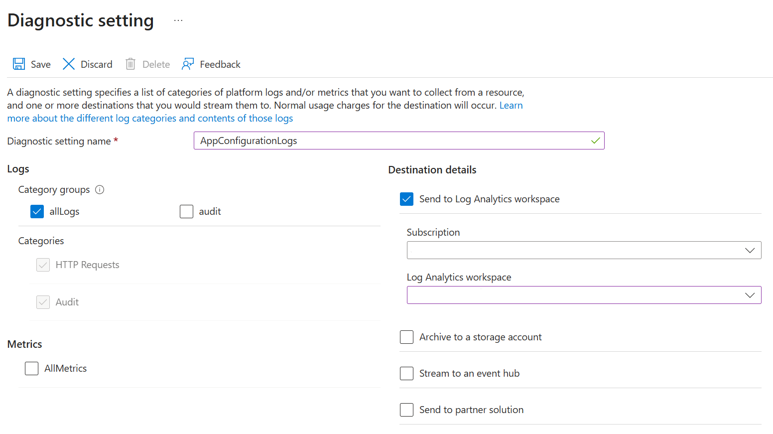 Details of the diagnostic settings