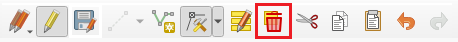 A screenshot showing the delete feature option in the digitizing toolbar.