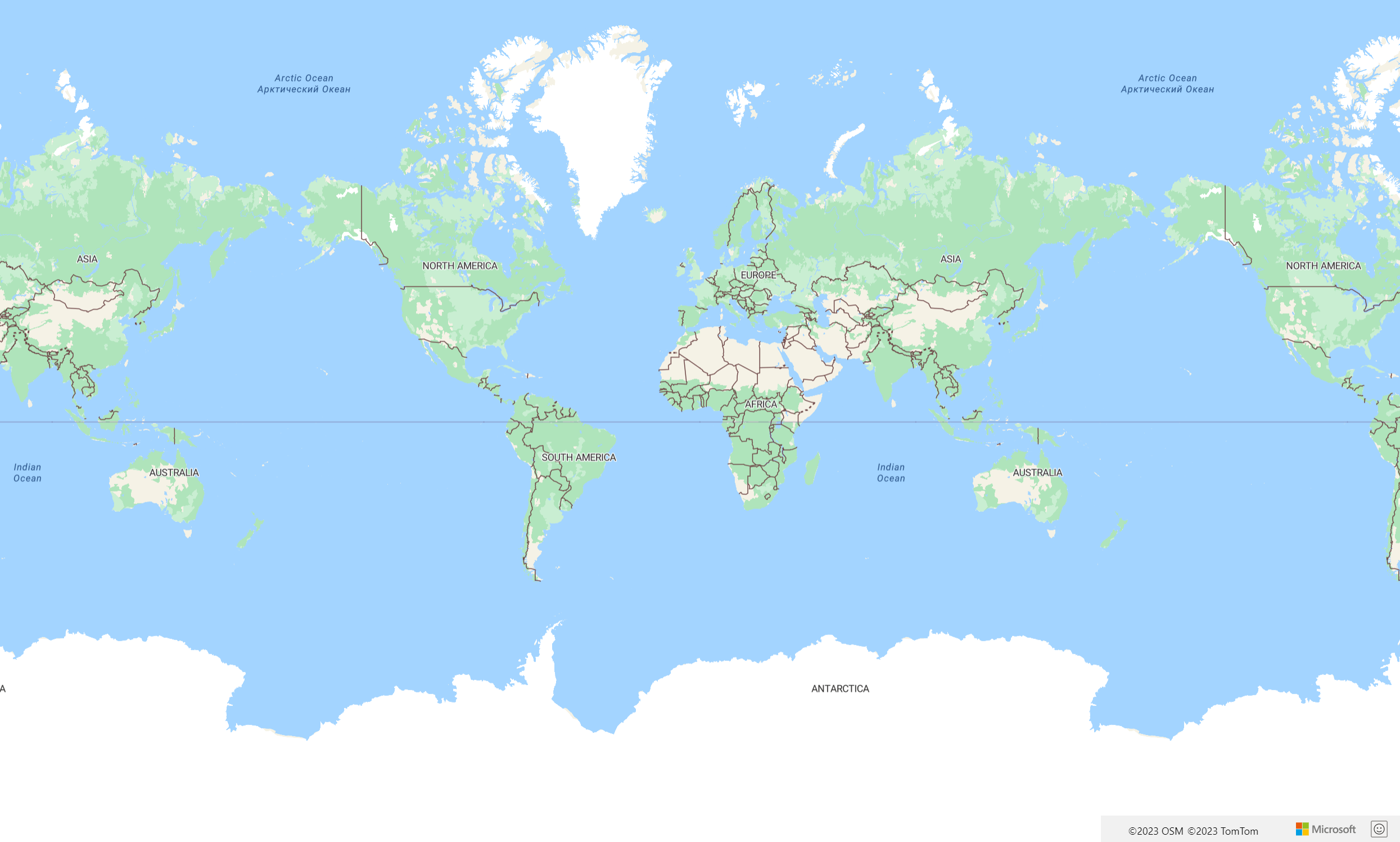 A screenshot that shows the most basic map you can make by calling the atlas Map API, using your Azure Maps subscription key.