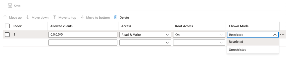 Screenshot that shows the Export Policy screen.