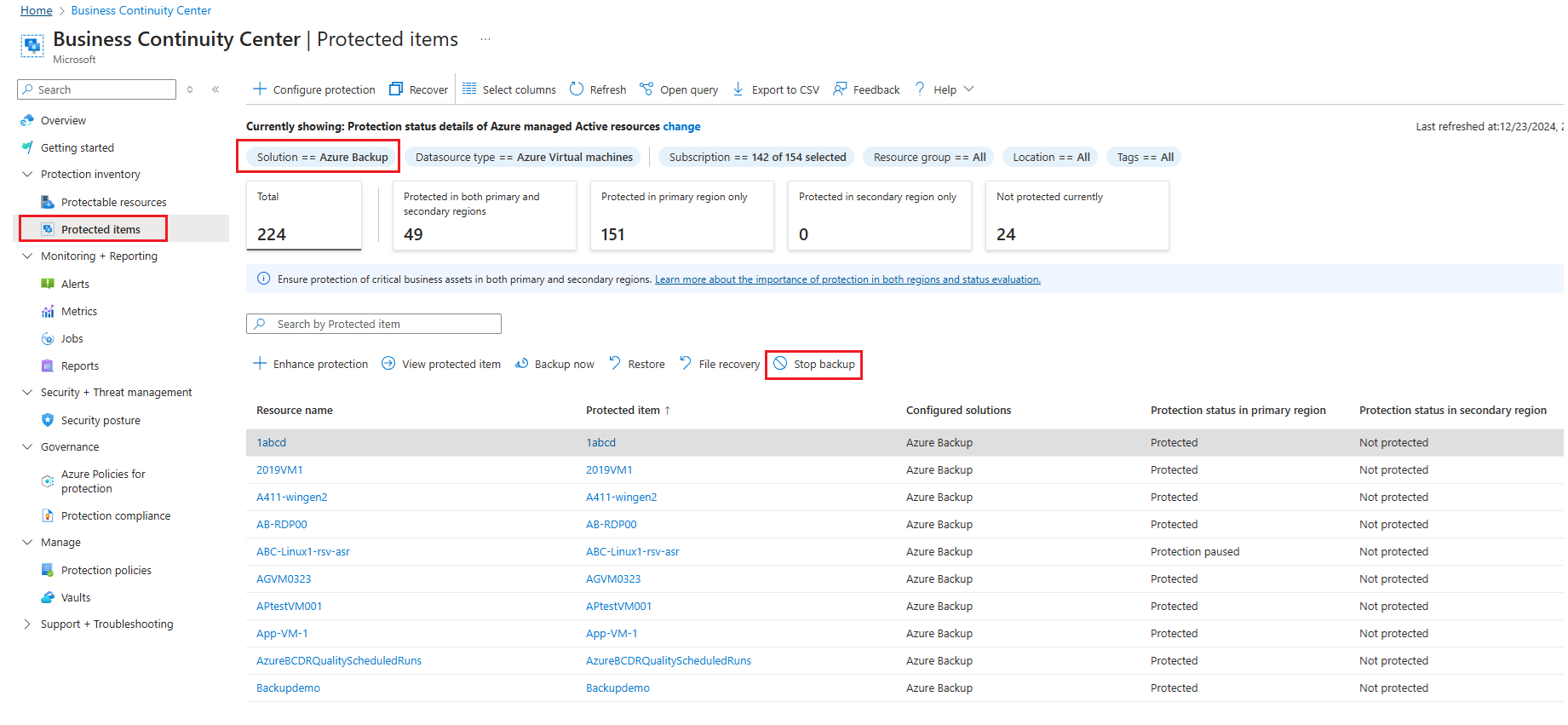 Stop operational backup