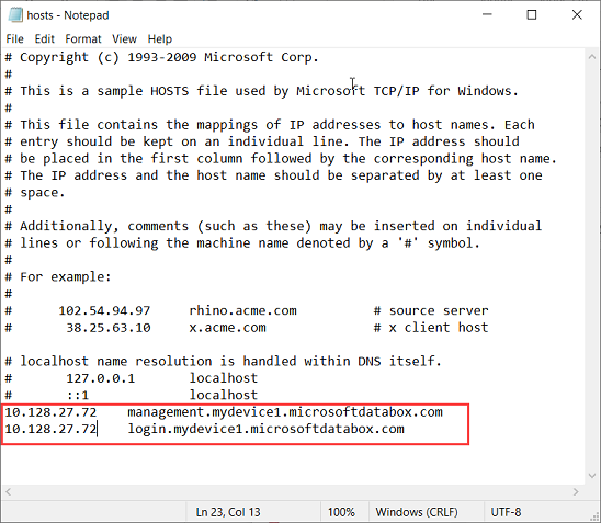 hosts file in Notepad