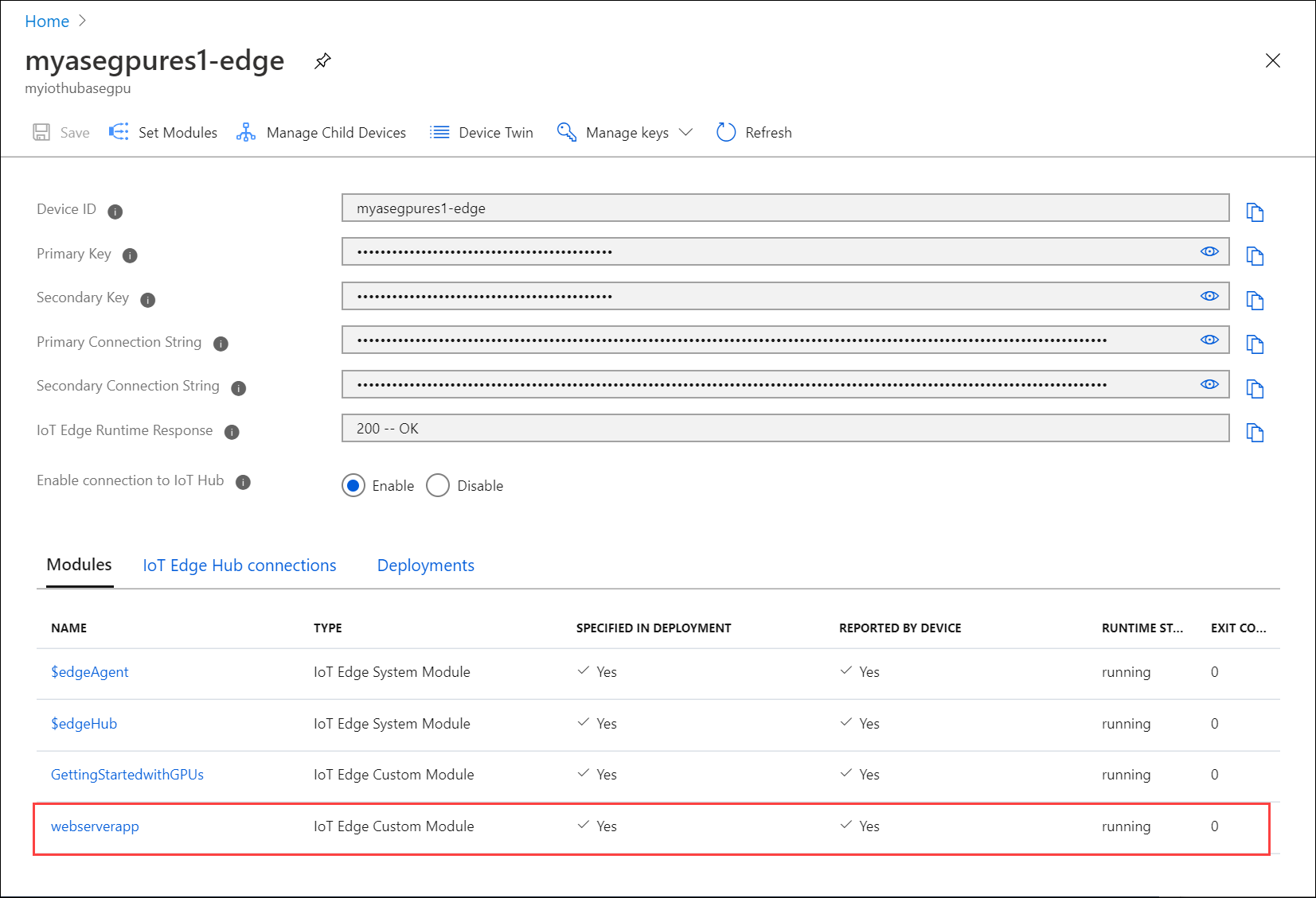 Specify port information in IoT Edge custom module blade