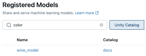 Search for models by tag in the Unity Catalog model UI.