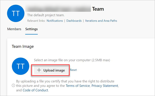 Screenshot to Update team profile picture.