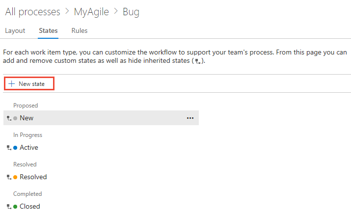 Process page, Bug WIT, States tab, Add state