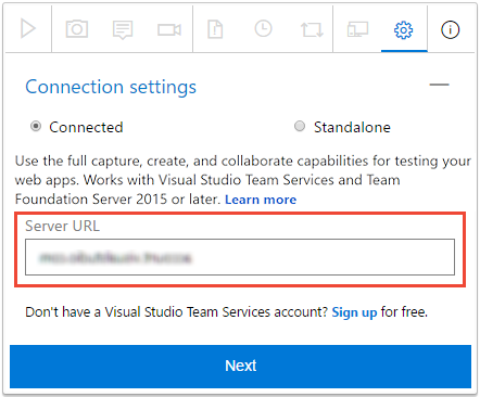 Screenshot showing entering the Azure DevOps URL you want to connect to.