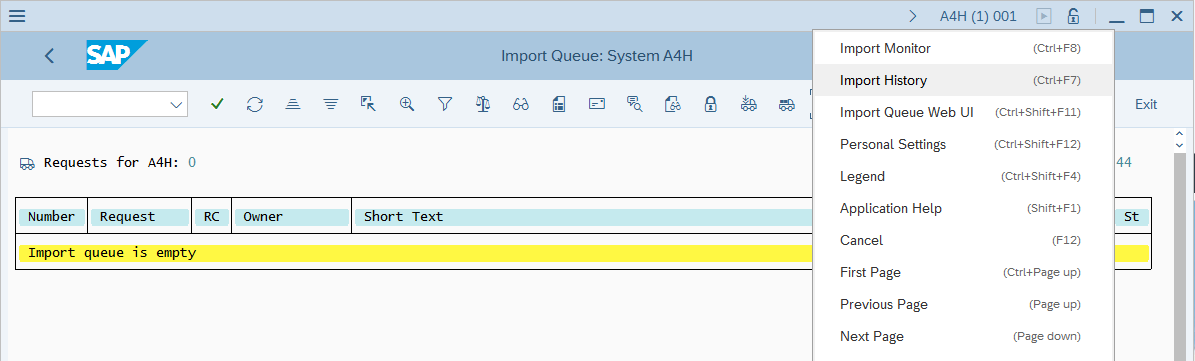 Screenshot of import history.