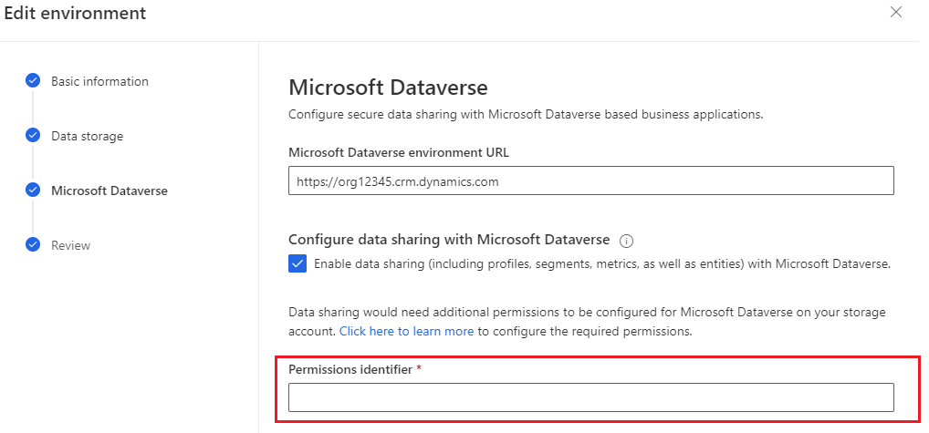 अपने स्वयं के Azure Data Lake Storage के साथ Microsoft Dataverse डेटा साझाकरण को सक्षम करने के लिए कॉन्फ़िगरेशन विकल्प।