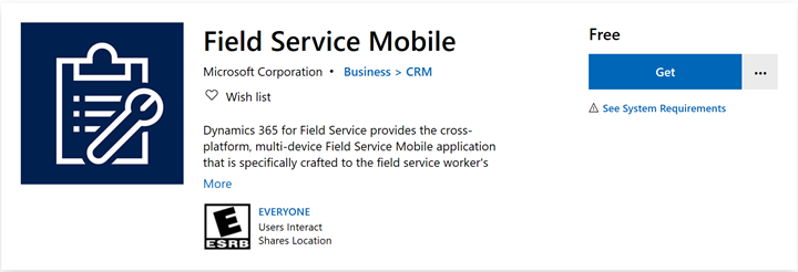 Windows ऐप स्टोर में Field Service Mobile Xamarin ऐप.
