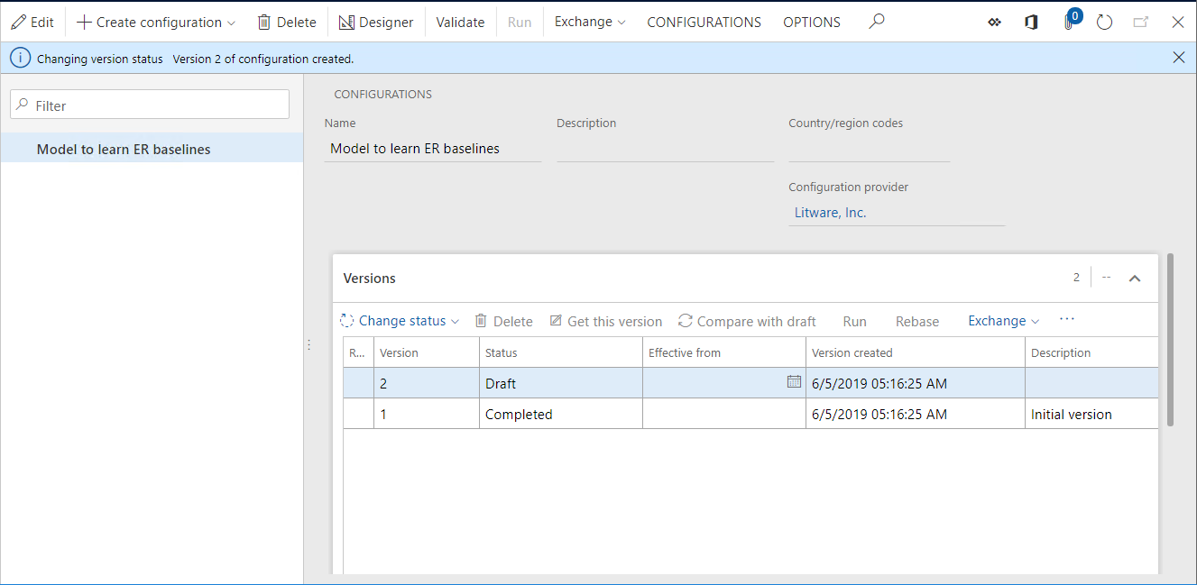 Configurations page.